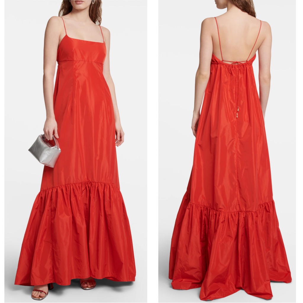 Nwt Staud Florence Orange Hibiscus Tiered Taffeta Maxi Gown Size Small